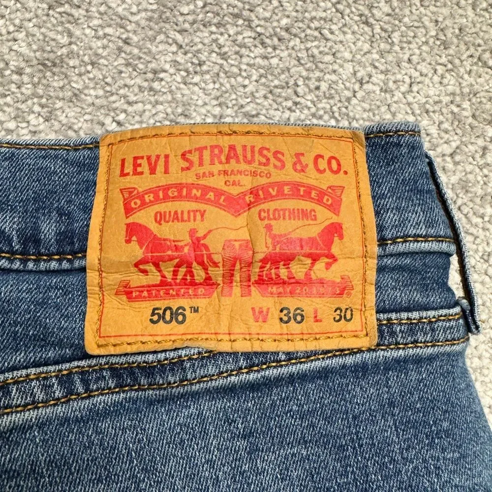 Levi's 506 Straight Leg Denim Jeans Mens 36x30 Blue Medium Wash Cotton Casual